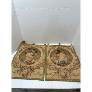 Vintage Tapestry Craft Appliques Garden Scene Pair of 2 Made In France decor